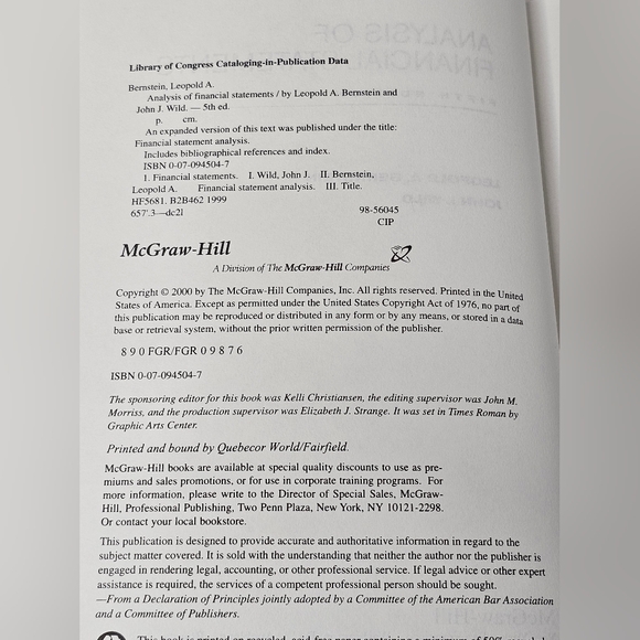 Analysis of Financial Statements 5th Edition Hardcover Book Bernstein & Wild New - Picture 9 of 10